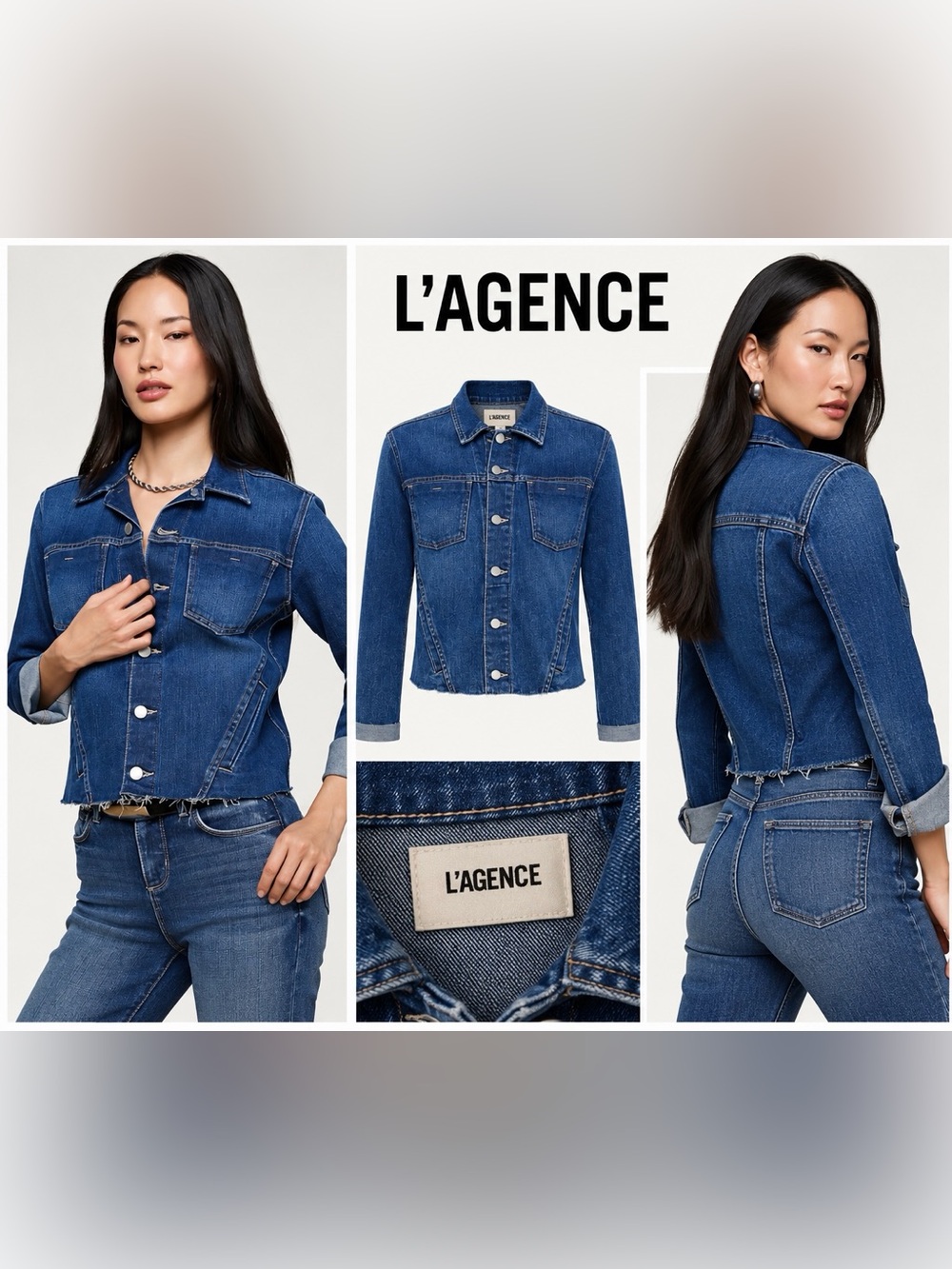 L'AGENCE Women's Blue Janelle Raw-Hem Denim Jacket